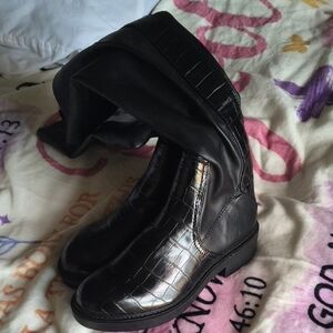 Franco Sarto Black Croc-Embossed Over-the-Knee Boots